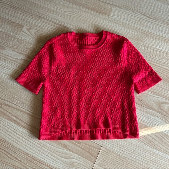 Women’s Pointelle Red Knit Cropped Sweater Top Small - Picture 1 of 7